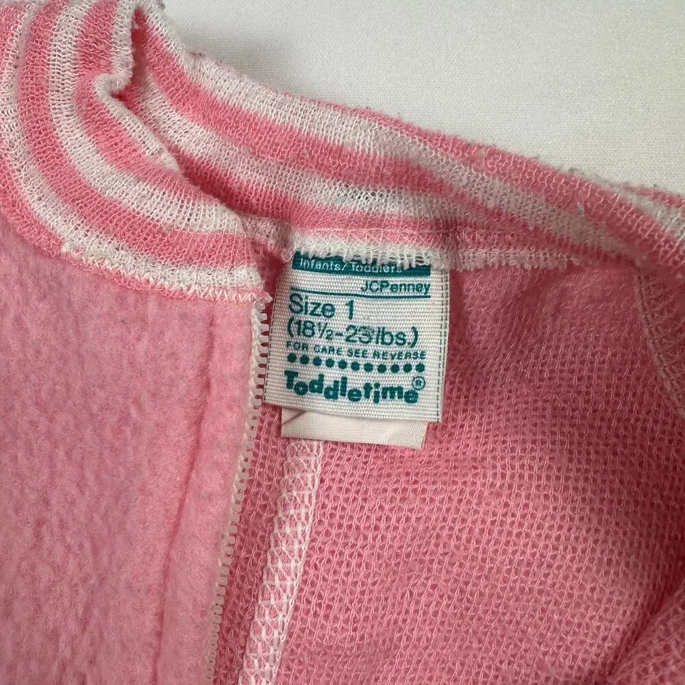 Vintage 80s JCP Toddle Time Elephant w/ Balloons Pink Fleece Footie Pajamas Sz1